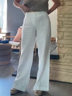 Eileen Fisher White Linen Pants Straight Leg Minimalist Summer Size 10